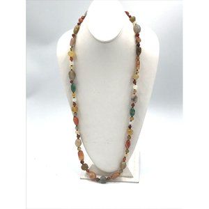 Agate Semi‎ Precious stone  Bead Necklace Barrel  Clasp Statement Estate